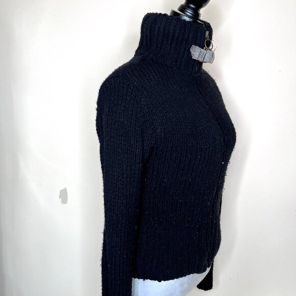Miss Sixty Faux Fur Lined Sweater Jacket Size Medium Black Gray Wool Thermal S - Picture 6 of 11